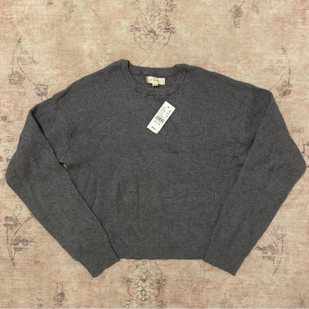 PACSUN LA HEARTS Grey Ribbed Cropped Sweater